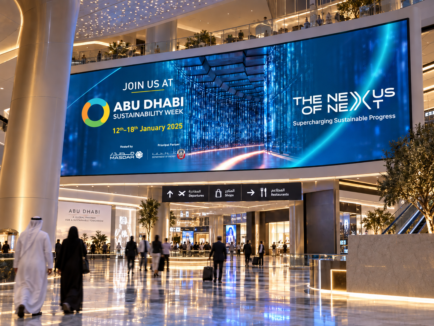 ADSW technology campaign on an airport terminal screen