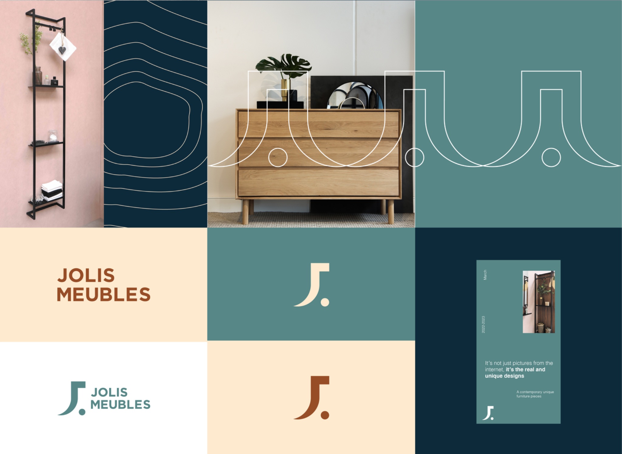 Jolis Meubles visual identity, patterns and palette